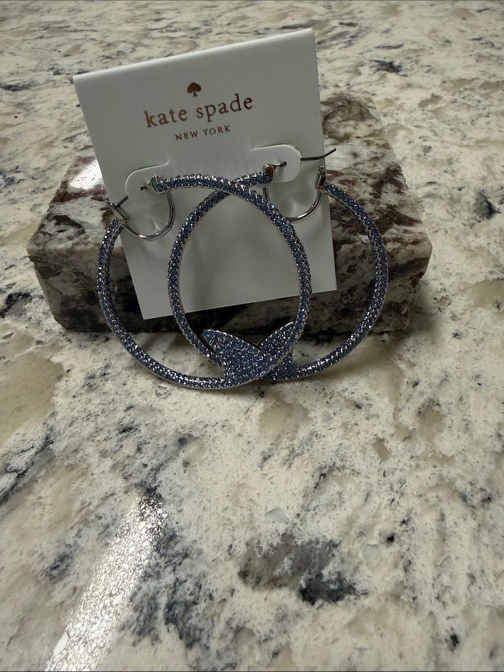 kate spade New York Blue Crystal Hoop Shark 🦈 Earrings
